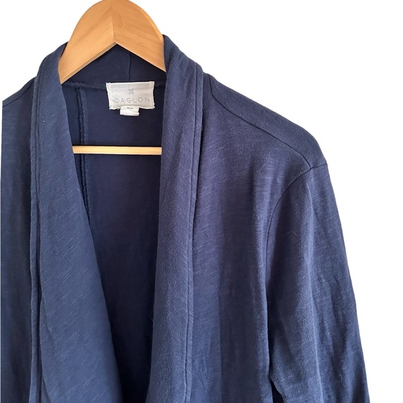 Caslon Navy Soft Cotton Blend Sweatshirt Draped Raw Hem Cardigan Size Large - Picture 4 of 8